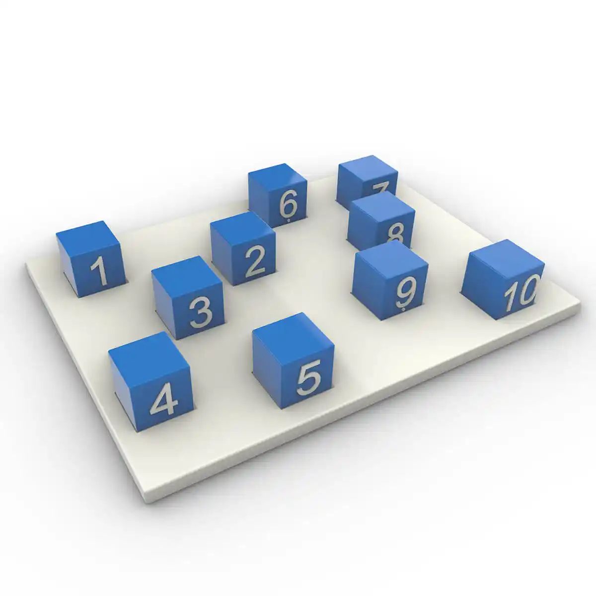 Tablero con 10 cubos corsi para test WNV